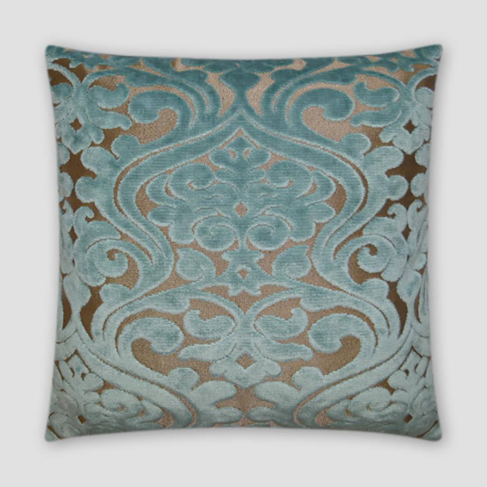 Damascus Aqua Geometric Down 20 in. x 20 in. Throw Pillow-589-A - The ...