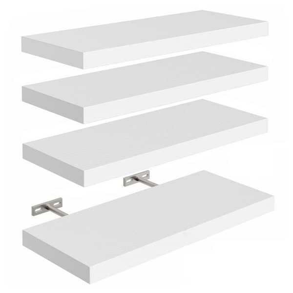 16 in. W x 6.7 in. D White Decorative Wall Shelf, Set of 4