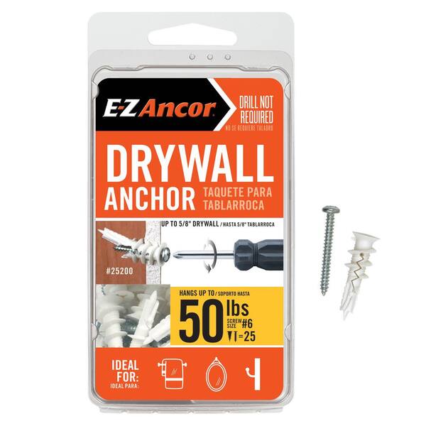 E Z Ancor Twist N Lock 50 Lbs Drywall Anchors With Screws 25 Pack 250 The Home Depot