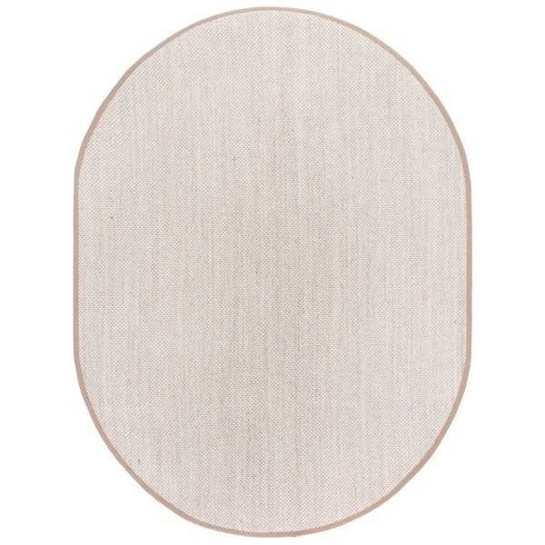 Natural Fiber 6 ft. x 8 ft. Marble/Linen Solid Color Oval Area Rug