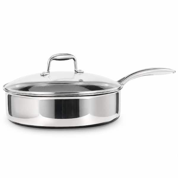 5 Qt. Deep Sauté Pan with Lid, 5-Ply Stainless Steel Hybrid Ceramic Nonstick, Oven Safe, All Cooktops