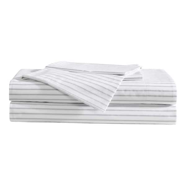 Eddie Bauer Arden Stripe 4-Piece Grey/White Cotton Queen Sheet Set