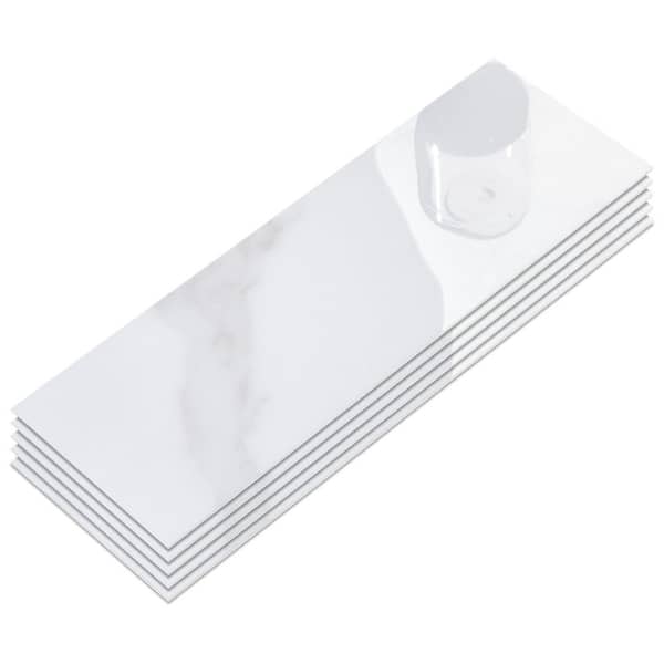 sunwings Subway Carrara White 4 in. x 12 in. Glossy Vinyl Peel and Stick Backsplash Acrylic Wall Tile (30-Pack)
