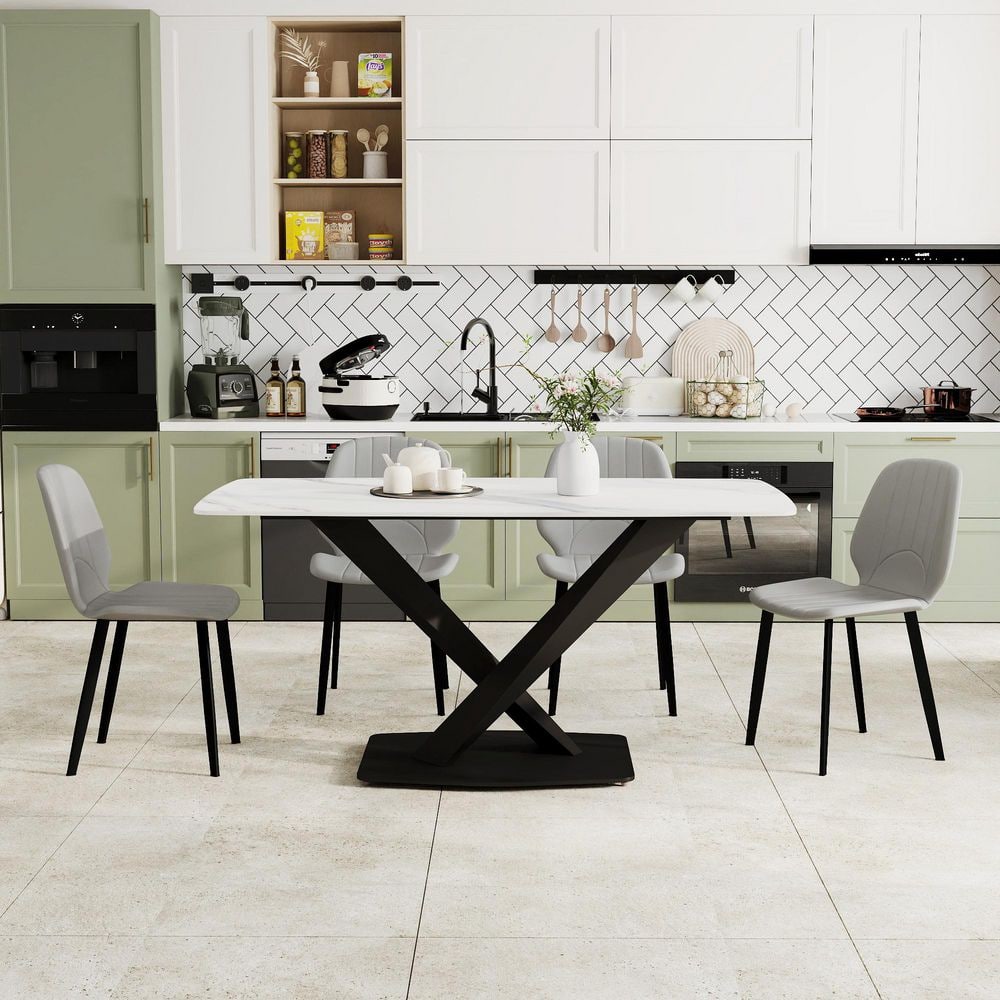 Magic Home 63 in. White Pattern Rectangle Sintered Stone Top