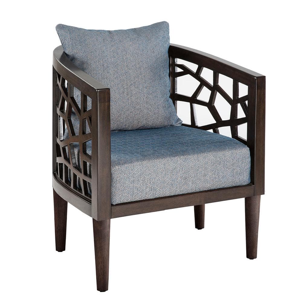 Crackle Mid-Century Accent Chair in Blue with Oak Veneer Frame