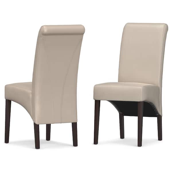 Simpli Home Avalon Transitional Deluxe Parson Dining Chair in Satin Cream Faux Leather (Set of 2)