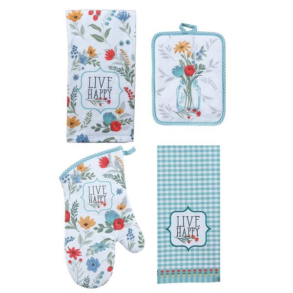 Kay Dee Blooming Thoughts Cotton Multi Kitchen Textiles (Set of 4)