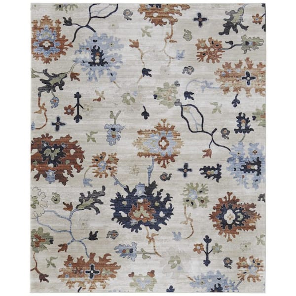 9 ft. x 13 ft. Ivory, Red, Blue Floral Area Rug