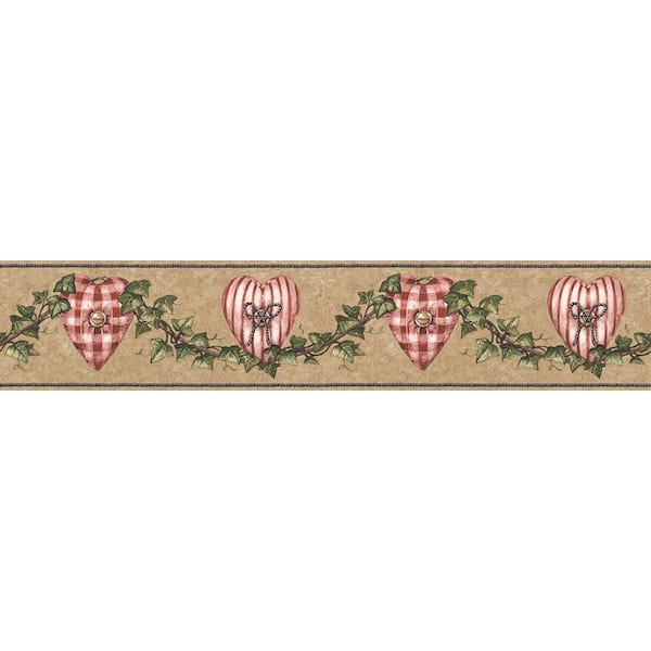 The Wallpaper Company 8 in. x 10 in. Brown and Red Heart Accent Border Sample