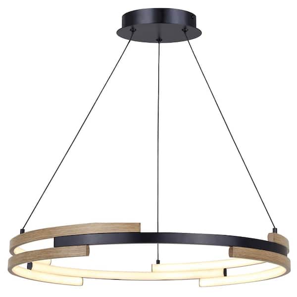 23.75 in. W x 18 in. H 3-Light Black and Brushed Brown Cord LED Chandelier with 3000K Light for Dining Room