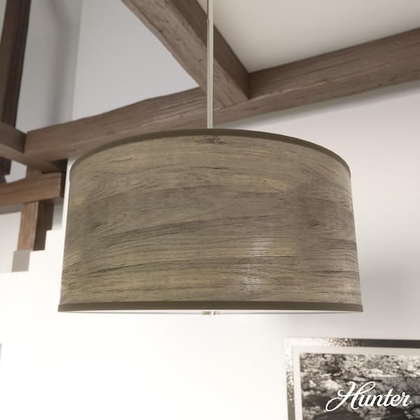 Hunter Solhaven 3-Light Brushed Nickel Shaded Pendant Light with Hardback Shade