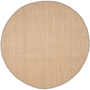 Natural Fiber Beige/Gray 6 ft. x 6 ft. Round Border Area Rug