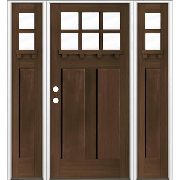 Krosswood Doors 64 in. x 80 in. Craftsman 6-Lite Clear Glass Right Hand Black Stain Hemlock Wood Prehung Front Door w/ DSL and DS