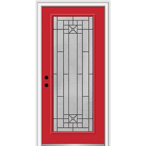 36 in. x 80 in. Courtyard Right-Hand Full-Lite Decorative Painted Fiberglass Smooth Prehung Front Door, 4-9/16 in. Frame