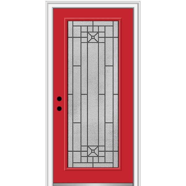 MMI DOOR 36 in. x 80 in. Courtyard Right-Hand Full-Lite Decorative Painted Fiberglass Smooth Prehung Front Door, 4-9/16 in. Frame