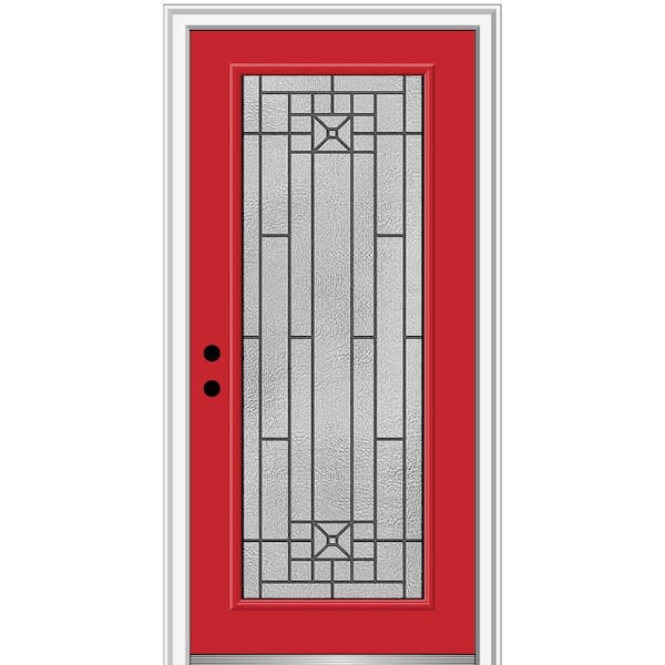 MMI Door 34 in. x 80 in. Courtyard Right-Hand Full-Lite Decorative Painted Fiberglass Smooth Prehung Front Door, 6-9/16 in. Frame
