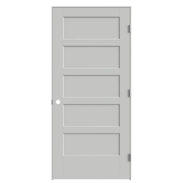 36 x 80 in. 5-Panel Bayshore Left-Hand Hollow Silver Bullet Molded Composite Single Prehung Interior Door w/ Flat Jamb