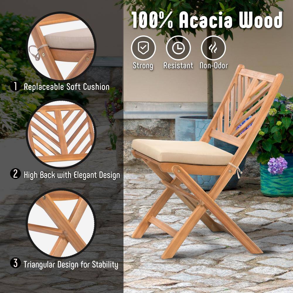 Acacia Wood 3-Piece Patio Set with Beige Cushions