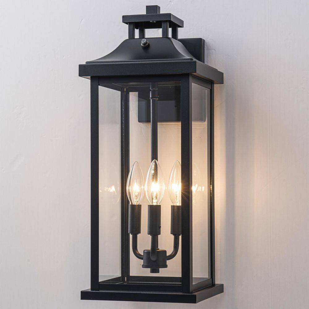 Black Outdoor Wall Lantern Sconce-19.5 in. with Tempered Glass Shade, Dusk to Dawn, Hardwired, No Bulb Included price history on PriceWatchPro