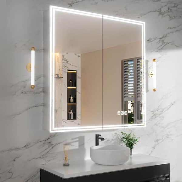 36 in. W x 36 in. H Rectangular Aluminum Medicine Cabinet with Mirror and Light, Dimmable, Anti-Fog, Fully Assembled