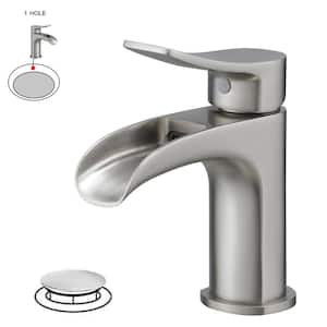 Waterfall Single Handle Single Hole Farmhouse Bathroom Faucet Bathroom Drip-Free Vanity RV Sink Faucet in Brushed Nickel