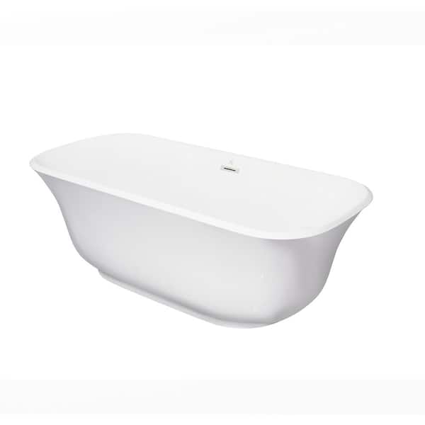 EPOWP 67 in. Acrylic Freestanding Flatbottom Non-Whirlpool Soaking Bathtub in White