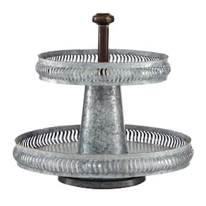 2- Tier Round Gray Galvanized Metal Cake Stand, 16 in. x 15 in.