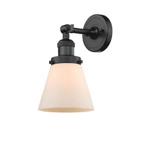 Franklin Restoration Small Cone 6.25 in. 1-Light Oil Rubbed Bronze Wall Sconce with Matte White Glass Shade