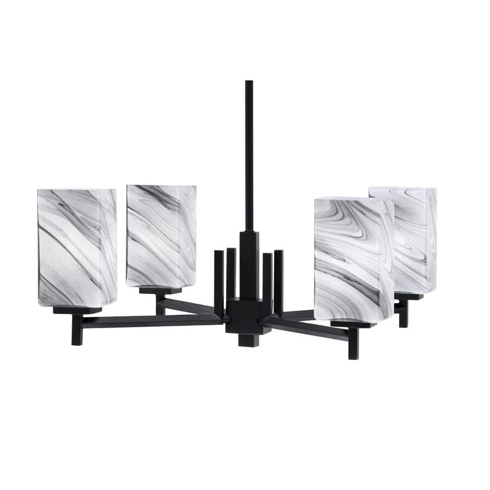 Bridgewater 19 in. 4-Light Matte Black Chandelier with 3.5 in. Square Onyx 
