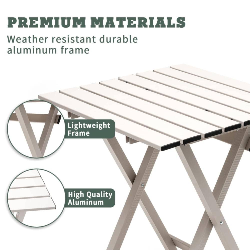 Close-up detail showing premium materials like aluminum frame and tabletop.