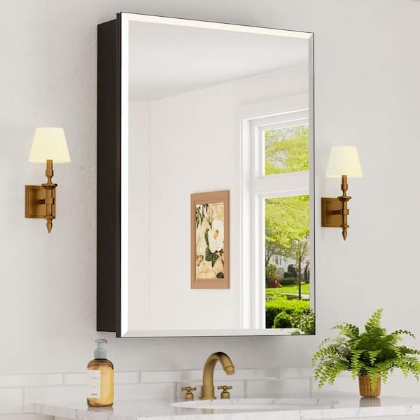 Belle 16 in. W x 24 in. H Rectangular Aluminum Medicine Cabinet with Mirror, Adjustable Shelf, Recessed or Surface Mount