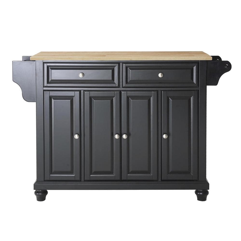 Cambridge 46" Black Kitchen Island with Natural Wood Top and Storage
