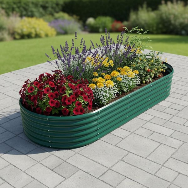 Green 96 in. x 36 in. x 24 in. Oval Galvanized Steel Raised Garden