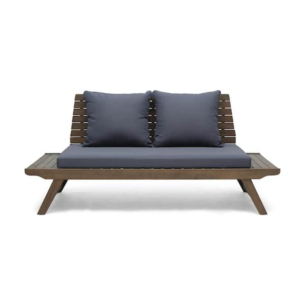Sedona Grey Wooden Outdoor Patio Loveseat with Dark Grey Cushions
