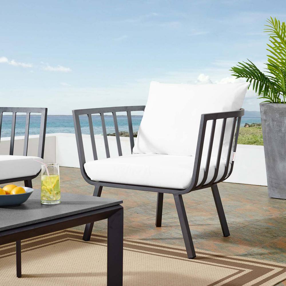 Riverside Gray Aluminum Outdoor Dining Chair with White Cushions