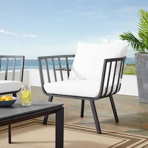 Riverside Gray Aluminum Outdoor Patio Dining Chair with White Cushions