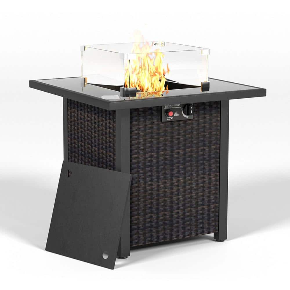 28 in. Propane Fire Pit Table, 50000 BTU Gas Firepits Tempered Glass Tablet