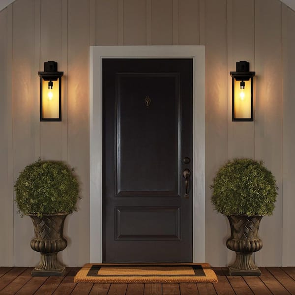 1-Light Matte Black Hardwired Outdoor Wall Lantern Sconce with Clear Tempered Glass Bulbs Not Include (2-Pack)