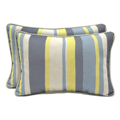 CushionGuard Yellow Jumbo Stripe Lumbar Outdoor Throw Pillow (2-Pack)