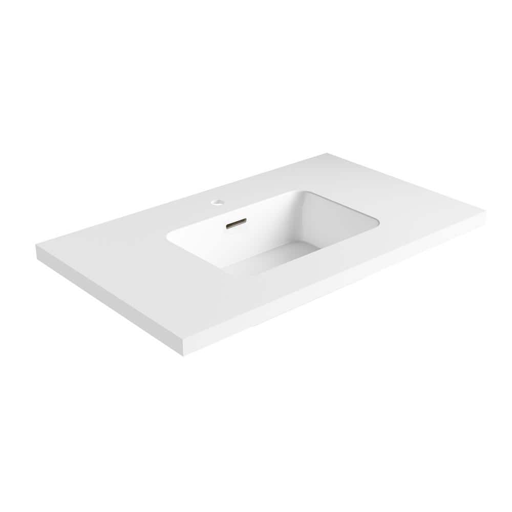 True 37 in. W Solid Surface Vessel Vanity Top in Matt White with Matt White
