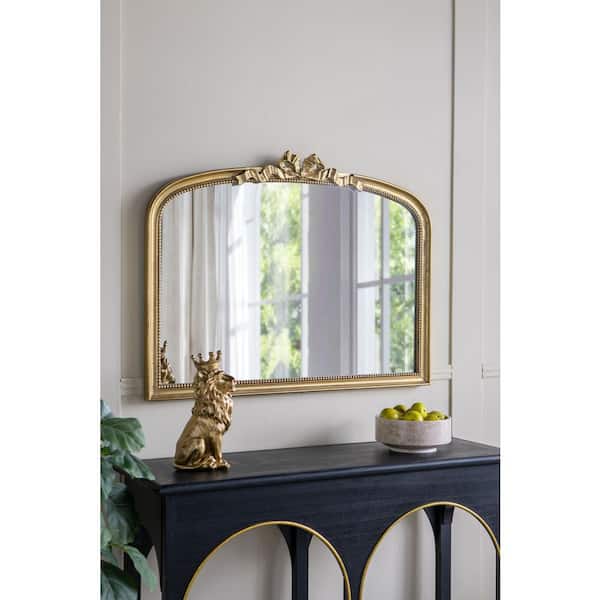 Baroque Style Gold 40 in. W x 30 in. H Arch MDF Mirror, Wall Decor