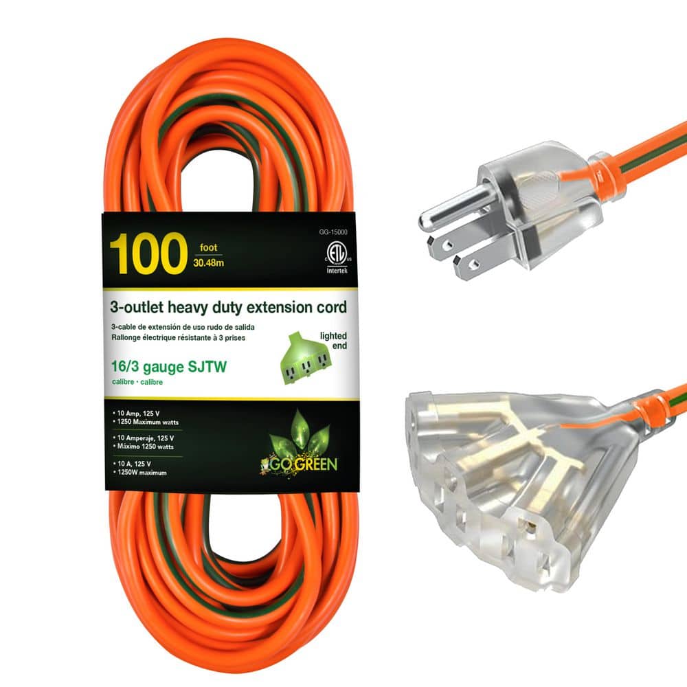 GG-15000 100 ft. 16/3 SJTW-A Outdoor Extension Cord with Tri-tap and Lighted End, Orange price history on PriceWatchPro