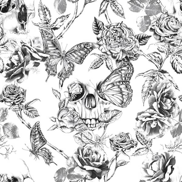 Graham & Brown Skull Roses Black Nonwoven Paper Paste the Wall Removable Wallpaper
