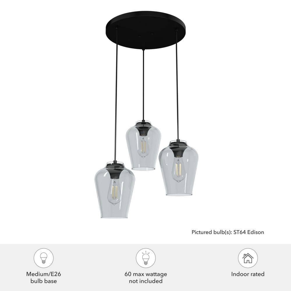 Vidria Matte Black 3-Light Glass Cluster Pendant Fixture