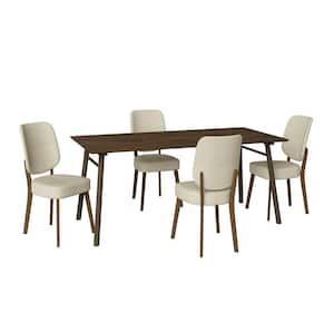 Bridget 5-Piece Rectangle Wood Top Walnut Mid-Century Modern Dining Set with Upholstered Chairs in Oatmeal Tan