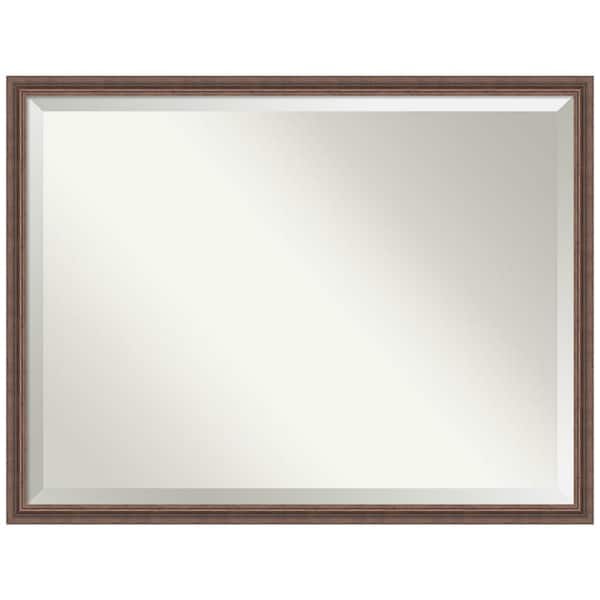 Amanti Art 42.38 in. x 32.38 in. Casual Rustic Rectangle Framed Distressed Brown Bathroom Vanity Wall Mirror