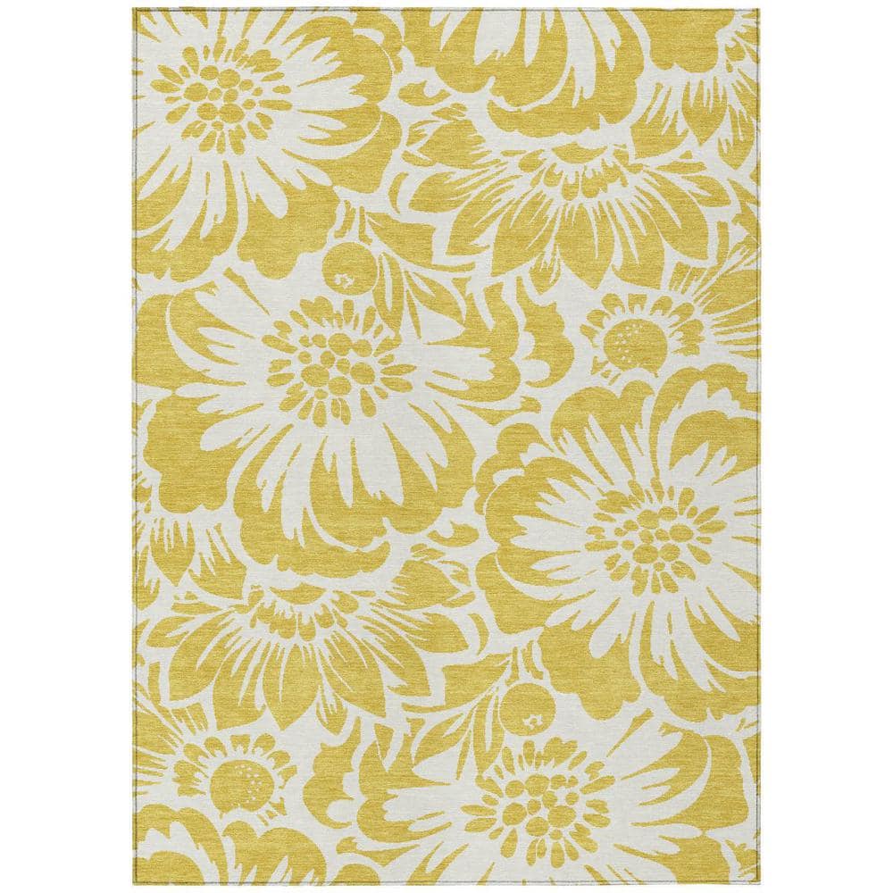 Gold and White 3 ft. x 5 ft. Woven Floral Rectangle Indoor/Outdoor Area Rug price history on PriceWatchPro