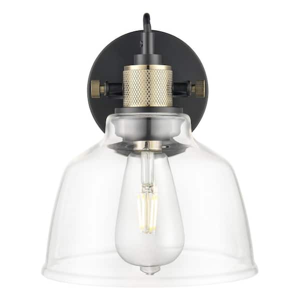 Arie 1-Light Black/Brass/Clear Wall Sconce with Glass Shade