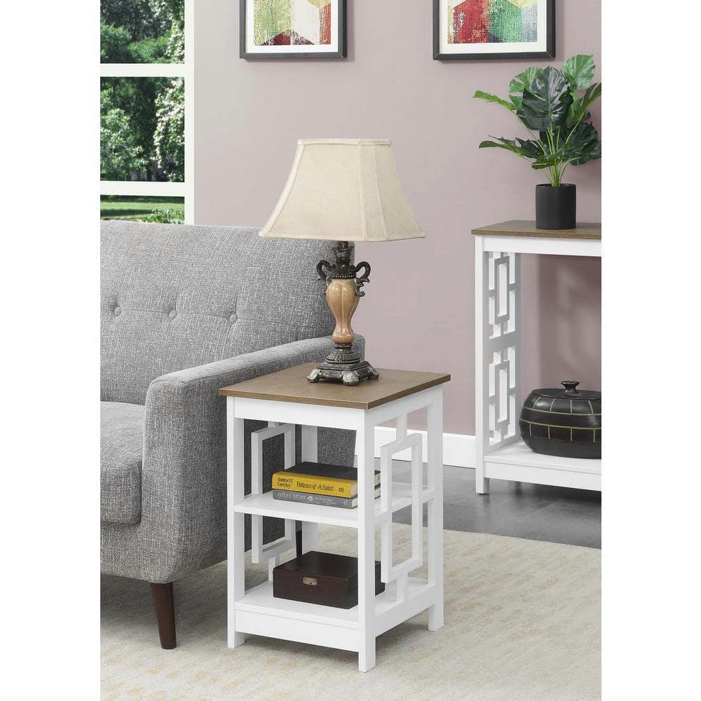 Town Square Driftwood & White Wood End Table with Storage Shelves