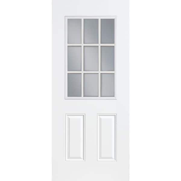 Masonite 32 in. x 80 in. Left-Hand Inswing Clear 9 Lite Internal Grille Primed Fiberglass Prehung Front Door with No Brickmold